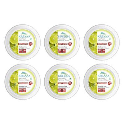 Kressa Nail Polish Remover Wipes – Acetone-Free, Travel-Friendly, Nourishing Formula for Effortless Removal (Zesty Lemon, Pack Of 6)