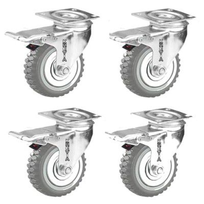 Krevia 3 Inch 360 Degree PU Swivel Caster Wheels | Set Of 4 Heavy Duty Locking Bearing Industrial Casters with Brake (Grey)