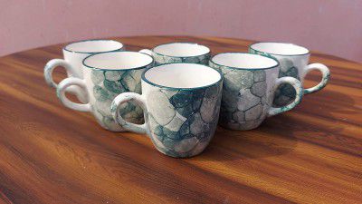 KRINKS Pack of 6 Ceramic Stylish Handcrafted Printed Tea, Milk & Coffee Cup/Mug Set (Set of 6 150 ML)