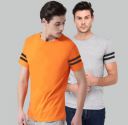 krishnafit  Pack of 2 Men Striped Round Neck Cotton Blend Grey, Orange T-Shirt...
