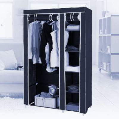 KriShyam KriShyam Clothes Storage Wardrobe with 6 Shelves Organizer for Clothes Shoes Toys Collapsible Closet/Cabinet Foldable Wardrobe 2 Door / 6 Shelves / 1 Hanger(Navy Blue) Metal 2 Door Wardrobe