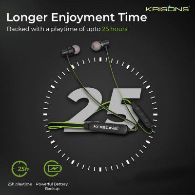 Krisons Zytel 002 Neckband with 30 hrs runtime Bluetooth Headset (Black, Green, in The Ear)