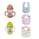 Kritiu Sipper Bottle & Bib Combo | BPA-Free, Leak-Proof Bottle & Easy-Clean Bib | Perfect for Infants & Toddlers | Safe & Convenient Feeding Set | Orange & Yellow & Multicolor...