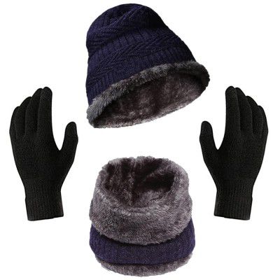 Krittika Warm 3 in 1 Beanie Hat Scarf Gloves Set, Knitted Hat Neck Warmers Touch Screen Gloves for Unisex