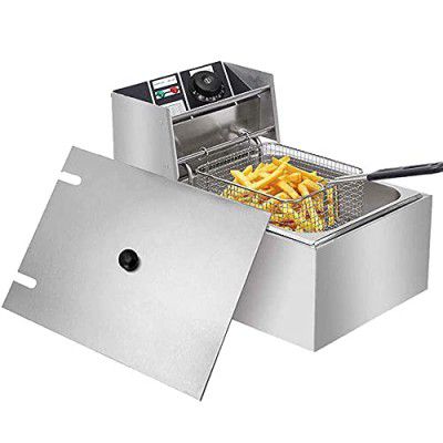 Kriva Stainless Steel Electric Deep Fryer With 6L Oil Container And Lid Adjustable Temperature (1 Piece, Silver)