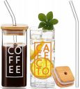 KriVat Drinking Glasses with Glass Straw and Bamboo Lids 2 Pcs 385 ML Soda and Tea and Coffee Can Beer Juice Glasses Ideal for Sipper Mug Iced Coffee Gift...