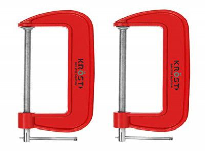 KROST Heavy Duty C and G Clamp Set, 4-Inch Max Jaw Opening, Red (2pcs)