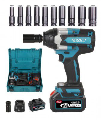 Krost Pro Series 700Nm Combo Torque Cordless Impact Wrench (Impact Wrench + 10Pcs Impact Socket) - Fixed Square