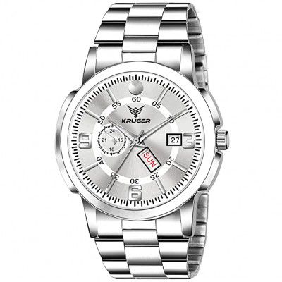 Kruger MWST-2210 Silver Toning Dial Day and Date Functioning Analog Wrist Watch for Men