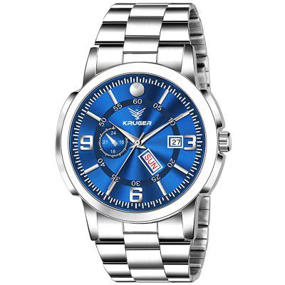 Kruger MWST-2211 Blue Toning Dial Day and Date Functioning Analog Wrist Watch for Men