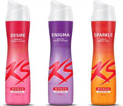 KS Woman Desire, Enigma and Sparkle Deodorant Spray - For Women  (450 ml, Pack of 3)