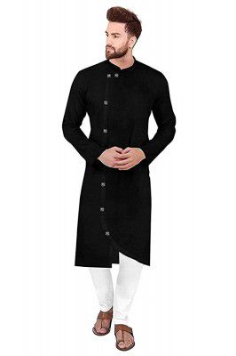KSH TRENDZ Mens Cotton Solid, Cut Pattern Kurta (Large, Black)