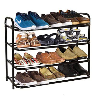 KSP HOME Heavy Metal Shoe Rack (4 Shelves) Foldable Open Book Shelf, Book Shelve, Shoe Rack, Shoes Storage Rack for Home Shoe Stand Shelf Big (60 * 60 * 25 cm) (Black) (4 Shelf)