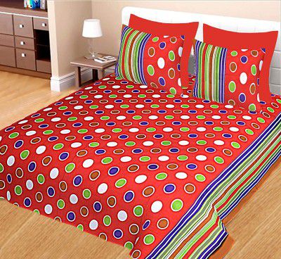 Kuber Industries 100% Cotton 144 TC Double Bed Sheet with 2 Pillow Covers (Maroon) -CTKTC12989, Standard