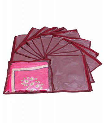 Kuber Industries 12 Piece Non Woven Single Saree Cover Set, Maroon