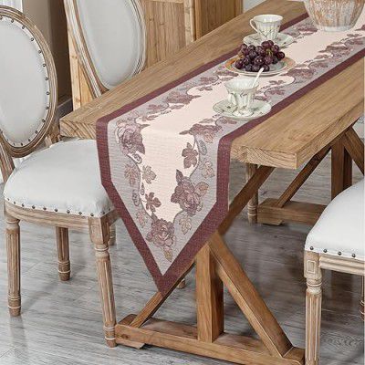Kuber Industries 13"x72" Anti Slip Table Runner for Centre Table | for Home & Hotel | 1041 Pyramid- Cream & Brown