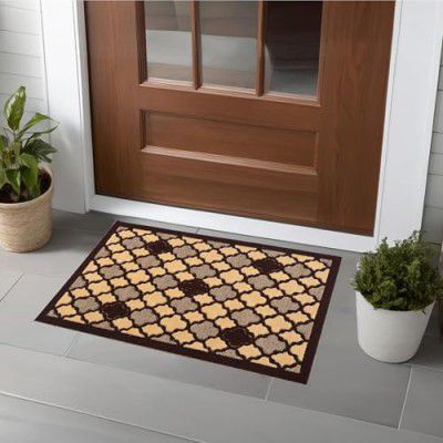 Kuber Industries 16x24 Inch Poly Wool Anti-Skid Doormats for Main Door Entrance - Brown