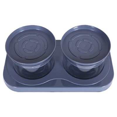 Kuber Industries 2 Containers & Tray Set|Unbreakable Plastic Snackers,Cookies,Nuts Serving Tray|Airtight Containers With Lid,350 Ml (Gray)