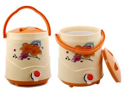 Kuber Industries 2 Pieces Plastic Insulated Water Camper,Jug/Cooler with Lid, 7 litres (Cream) - CTGTC34582