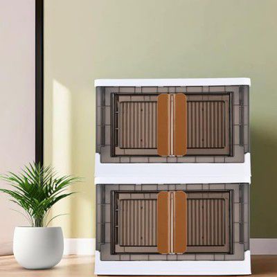 Kuber Industries (2 Units) Storage Box with Wheels | Plastic Folding Wardrobe Storage Organizer | Storage Bins with Double Door & Top Lid Opening | Drawer Organizer for Office | Black & White