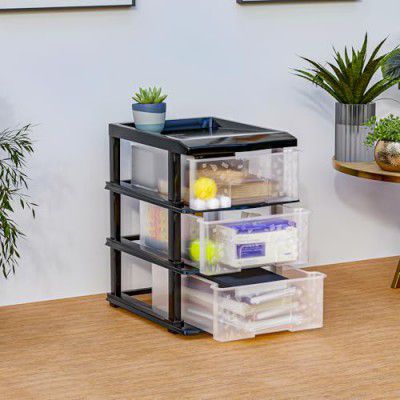 Kuber Industries 3-Layer Collapsible Multipurpose Plastic Drawers Storage Organizer