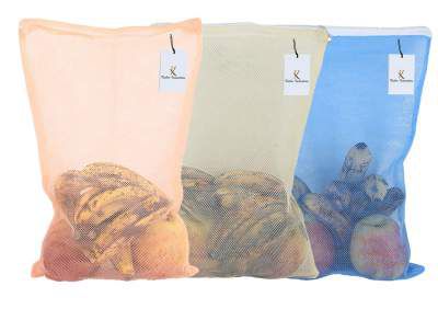 Kuber Industries Plain Design 3 Piece Microfiber Reusable Mesh Fridge Bag