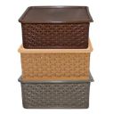 Kuber Industries Plastic 3 Pieces Small Size Multipurpose Solitaire Storage Basket with Lid (Multi)...