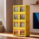 Kuber Industries 4-Layer Double Door Almirah for Clothes - Collapsible & Foldable Dress Racks/Plastic Cupboard for Storage - Yellow...