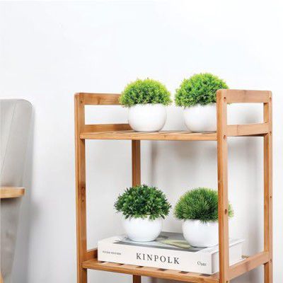 Kuber Industries 4 Pcs Set Plastic Mini Bonsai Artificial Plants | Puffy - White