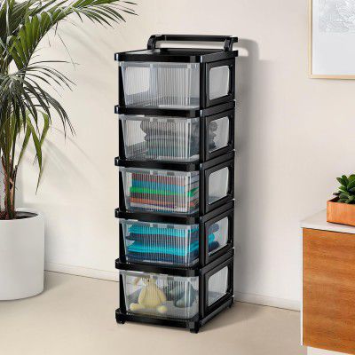 Kuber Industries 5 Layer Heavy Duty Plastic Storage Drawer with Wheels