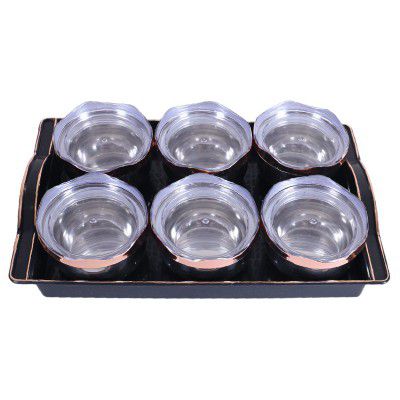 Kuber Industries 6 Containers  Plastic Tray Set Stainless Steel Snackers,Cookies 