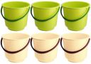 Kuber Industries 6 Pieces Unbreakable Strong Plastic Bathroom Bucket 13 LTR (Green & Cream) -CTLTC37948...