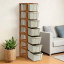Kuber Industries 7-Layer & 57 Ltr Plastic Drawer Storage Organiser | Modular Kitchen & Toy Organizer For Kids Room | Light Grey & Brown...