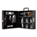 Kuber Industries Bar Set | Faux Leather Portable Bartender Kit | Cocktail Shaker Set | 4 Imported Glasses | Bar Tool Set | Barset for Picnic | Gifting for Men | Barware Set for Party | Black...