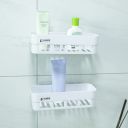 Kuber Industries Bathroom & Kitchen Organizer | Durable & Non-Toxic | Self-Adhesive | Drainage Holes | Multipurpose Set of Storage Racks & Shelves | Pack of 2 | White...