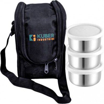 KUBER INDUSTRIES Canvas Leak Proof Stainles Steel Insulated|Tiffin Box with Zipper Closure(Black) 3 Containers Lunch Box  (800 ml)