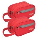 Kuber Industries Canvas Toiletry Organizer|Portable & Durable Carrying Strip Travel Shaving Doop Kit with 2 Zipper ComparMants and Fornt Zipper Pack of 2 (Red)...