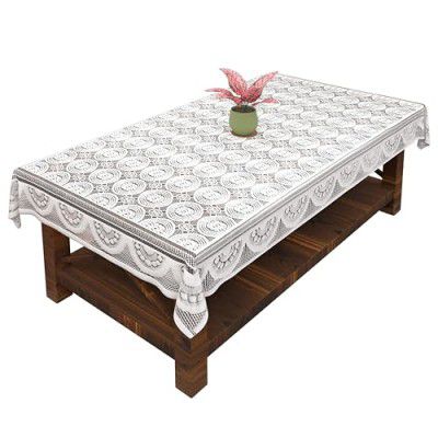 Kuber Industries Center Table Cover|Cotton Center Table Cover for Living Room|Table Cloth for 4 Seater|White