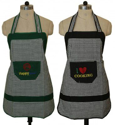 Kuber Industries Checkered PVC 2 Piece Kitchen Apron with Front Pocket Set - Multicolour