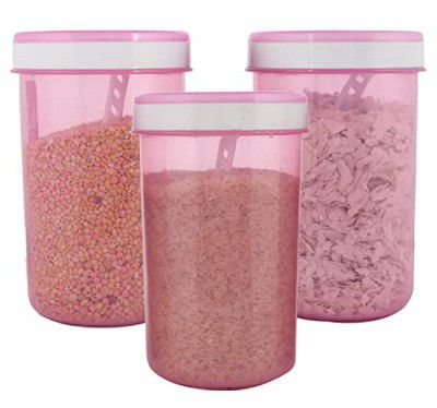 Kuber Industries Containers Set for Kitchen|BPA-Free Plastic 500 ML Storage Containers Set With Spoon for Kitchen Set of 3 (Pink)
