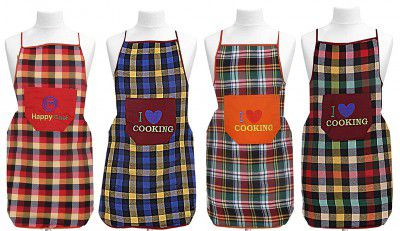 Kuber Industries Cotton 4 Pieces waterproof Apron with Front Pocket -CTKTC8867