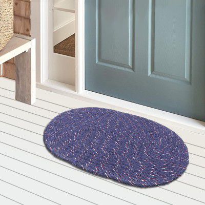 Kuber Industries Cotton Oval Door Mat for Porch/Kitchen/Bathroom/Laundry Room,(Blue) 54KM3956