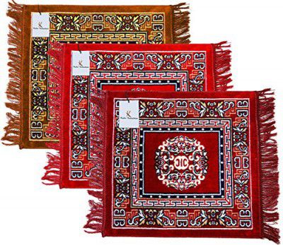 Kuber Industries CTKTC33967 Velvet Prayer Multipurpose Rug Mat (2 ft X 2 ft, Gold, Red and Maroon) -3 Pieces