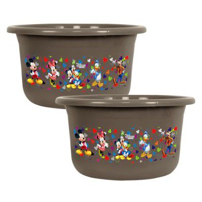 Kuber Industries Disney Bath Tub | Feeding Pan and Versatile Utility Gaint Tub | Plastic Bath Tub for Baby | Clothes Washing Tub for Bathroom | TUB-25 LTR | Pack of 2 | Brown