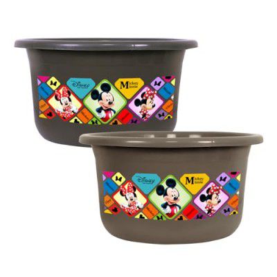 Kuber Industries Disney Check Bath Tub | Feeding Pan and Versatile Utility Gaint Tub | Plastic Bath Tub for Baby | Clothes Washing Tub for Bathroom | TUB-25 LTR | Pack of 2 | Multi