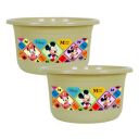 Kuber Industries Disney Check Bath Tub | Feeding Pan and Versatile Utility Gaint Tub | Plastic Bath Tub for Baby | Clothes Washing Tub for Bathroom | TUB-25 LTR | Pack of 2 | Beige...