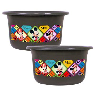 Kuber Industries Disney Check Bath Tub | Versatile Utility Gaint Tub | TUB-25 LTR | Pack of 2 | Gray