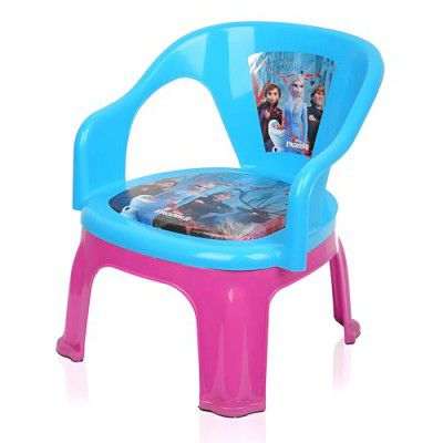 Kuber Industries Disney Frozen-II Kids Chair | Plastic Foldable Kids Chair | Capacity 30 Kg | Sky Blue & Pink