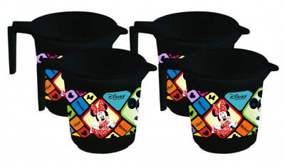 Kuber Industries Disney Mickey Minnie Print Plastic Bathing Mugs for Bathroom Bath Accessory, 500 ML (Set of 4,Black)