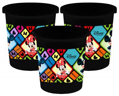 Kuber Industries Disney Mickey Minnie Print Plastic 3 Pieces Garbage Waste Dustbin/Recycling Bin for Home, Office, Factory, 5 Liters (Black) -HS_35_KUBMARTS17777